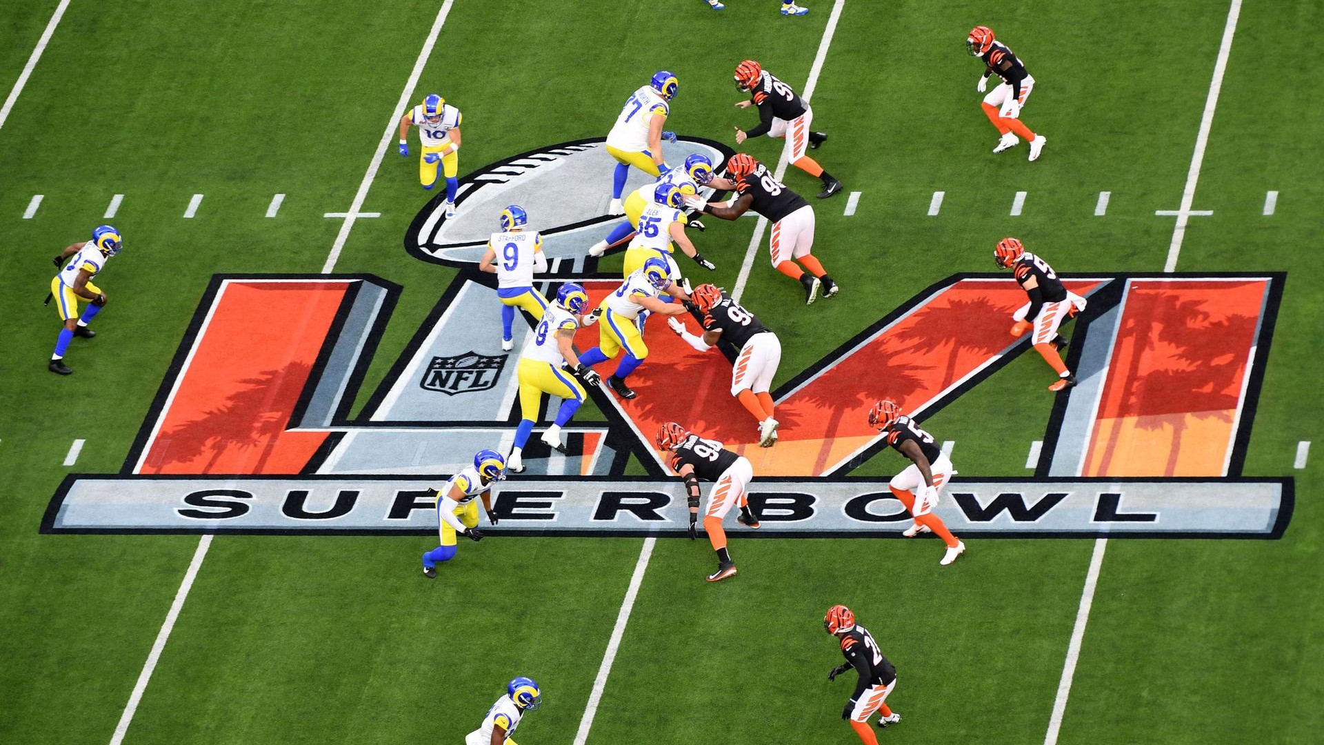 Le righe del terreno di gioco durante il SuperBowl in NFL