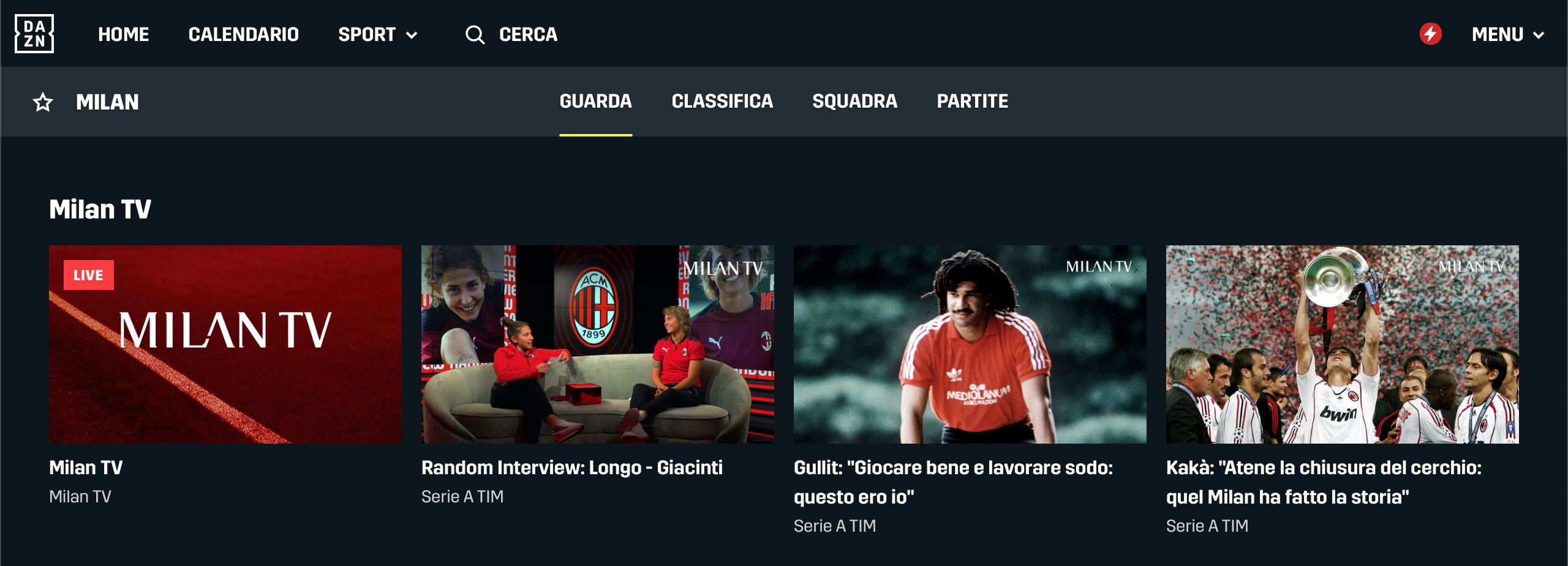 Milan TV sull'app DAZN