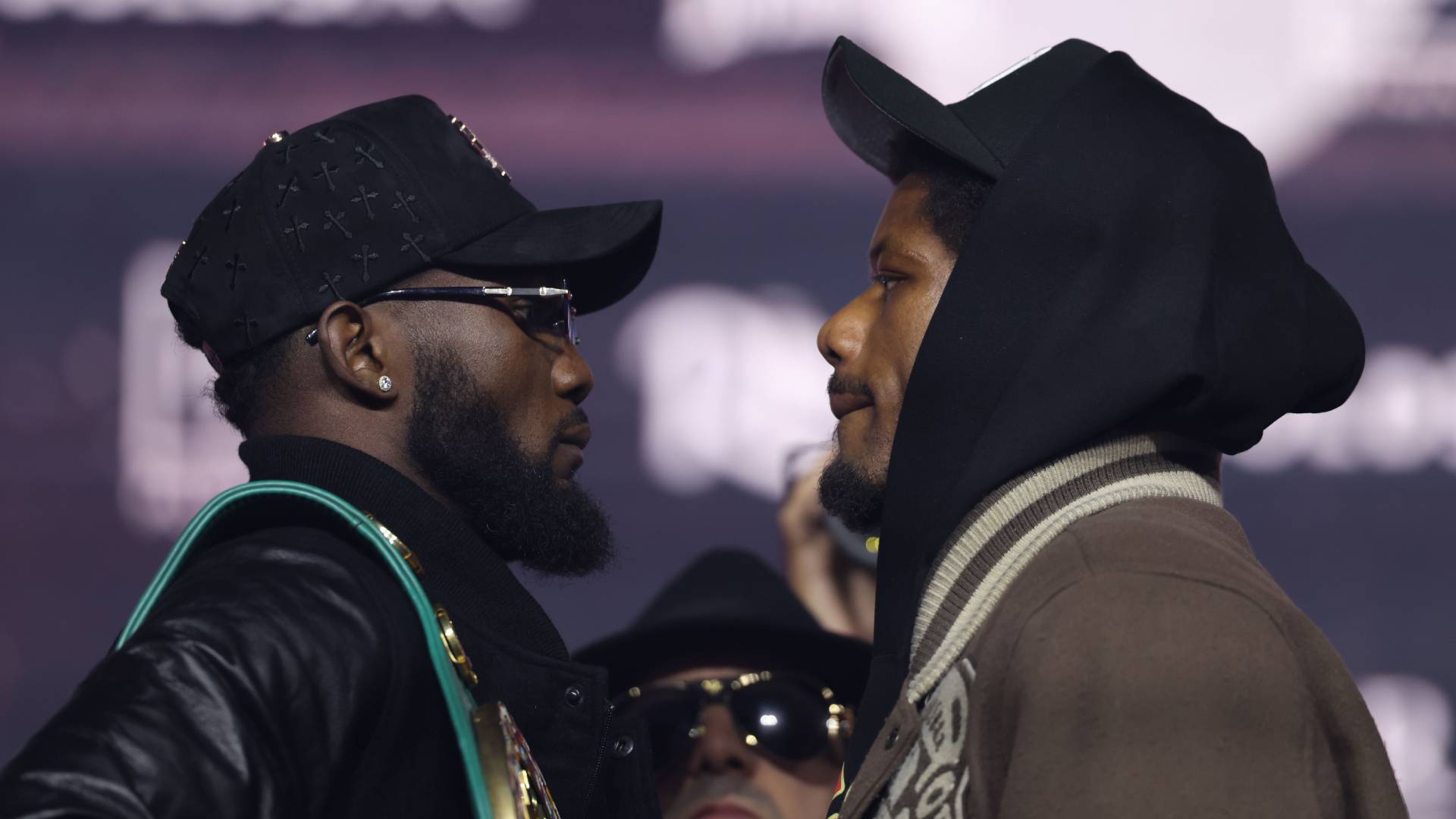Austin Williams and Carlos Adames face off during a press conference ahead of the Ring VI card