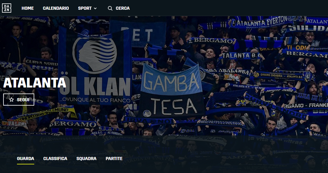 Come seguire l'Atalanta su DAZN
