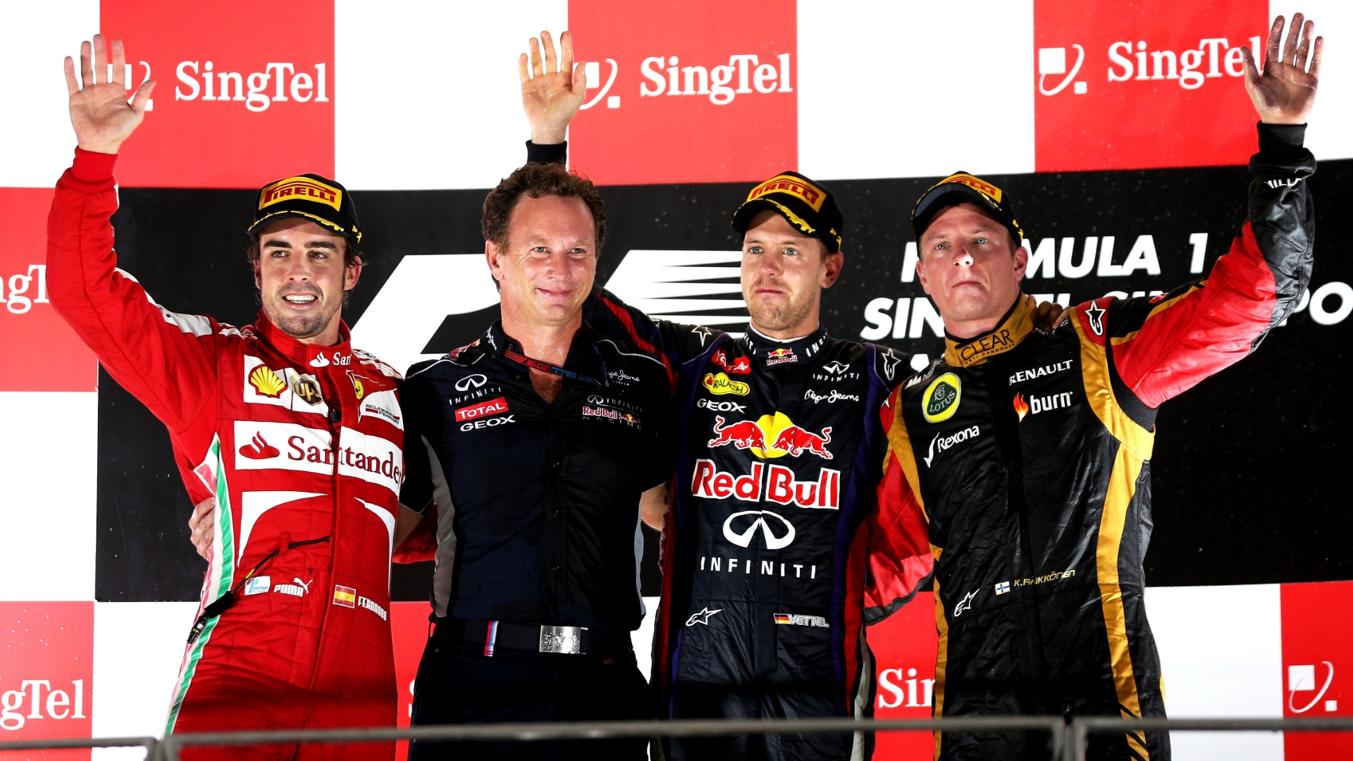 Sebastian Vettel Christian Horner Fernando Alonso Kimi Raikkonen