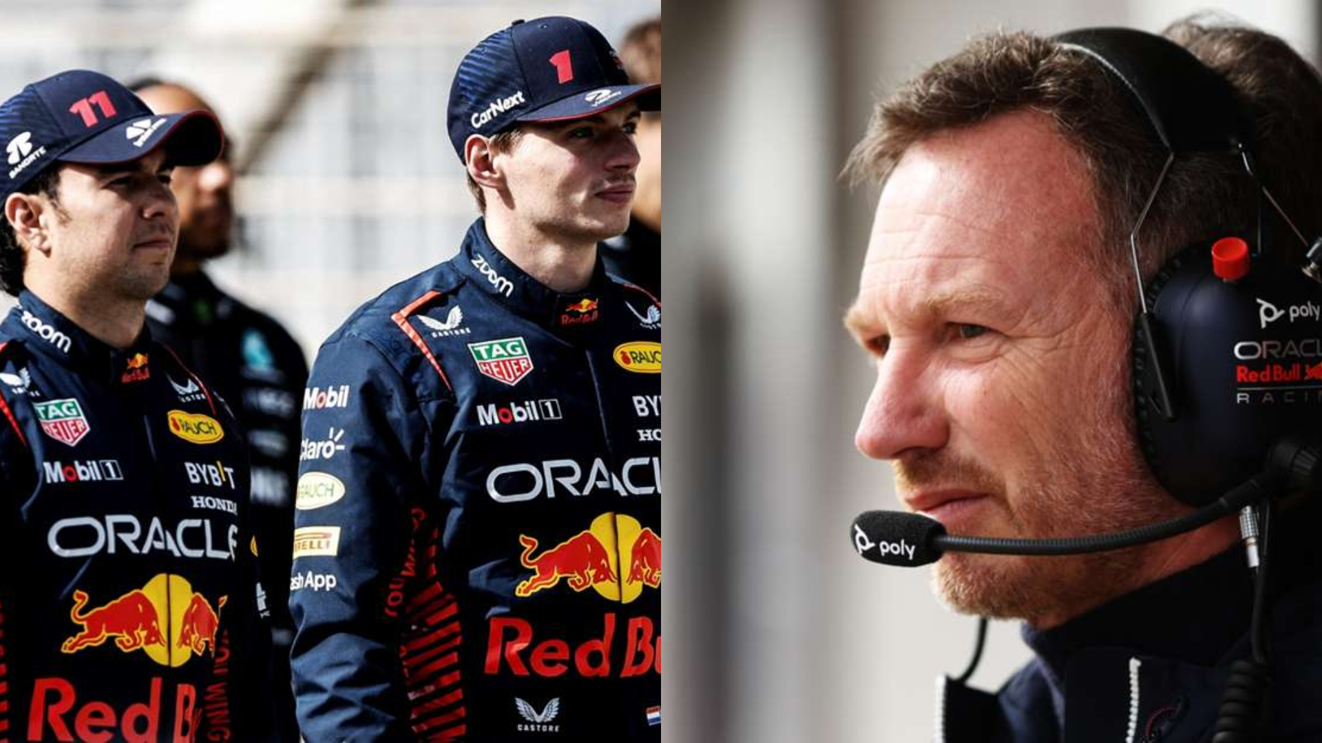 Checo Pérez, Max Verstappen, Christian Horner, Red Bull